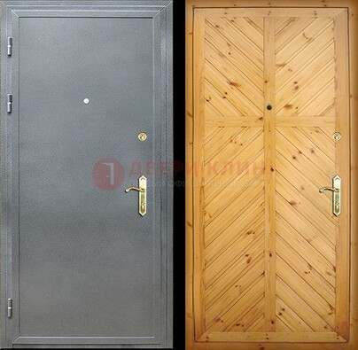 Серая металлическая дверь с евровагонкой ДЕ-12 в Электрогорске