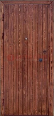 Коричневая железная дверь с евровагонкой ДЕ-18 в Электрогорске