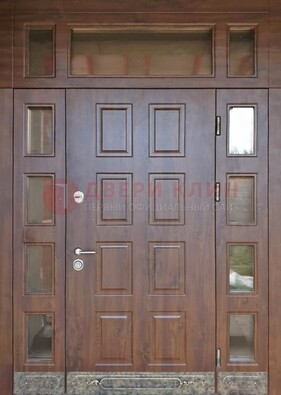 Стальная дверь МДФ со стеклом и фрамугами для дома ДФГ-29 в Электрогорске
