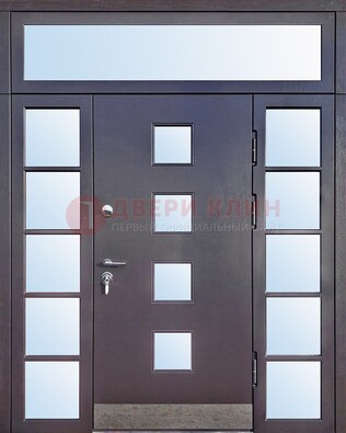 Современная железная дверь со стеклом и фрамугами ДФГ-4 в Электрогорске