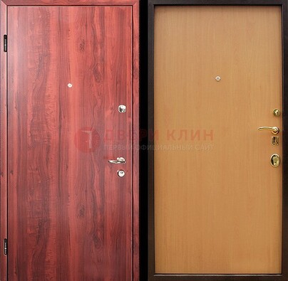 Красная железная дверь с ламинатом ДЛ-3 в Электрогорске