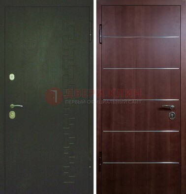 Темная металлическая дверь с МДФ ламинат с молдингами внутри ДМ-16 в Электрогорске