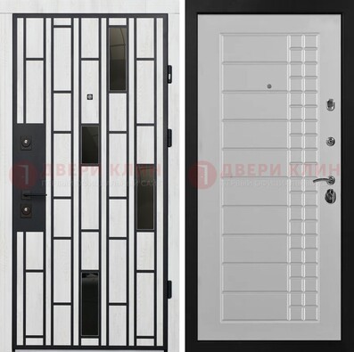 Белая с черными элементами железная дверь МДФ ДМ-282 в Электрогорске