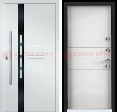 Металлическая дверь в белом цвете с МДФ ДМ-323 в Электрогорске