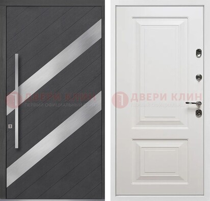 Серая входная дверь МДФ с металлическими вставками ДМ-325 в Электрогорске