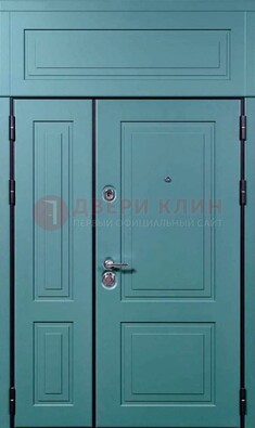 Синяя металлическая дверь с МДФ и верхней фрамугой ДМ-339 в Электрогорске