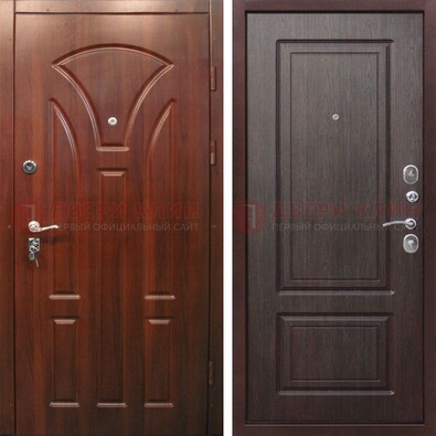 Темная железная дверь с коричневыми МДФ ДМ-376 в Электрогорске