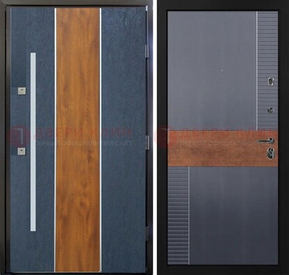 Темная металлическая дверь МДФ со вставками ДМ-411 в Электрогорске