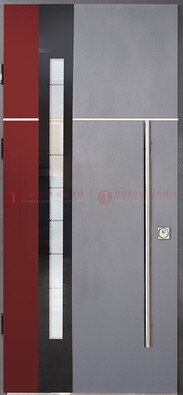Серая входная дверь с порошковым окрасом и красной вставкой ДП-175 в Электрогорске
