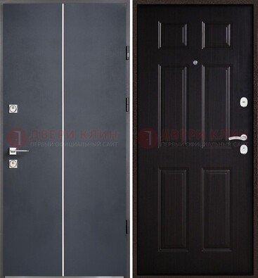 Железная дверь с порошковым покрытием и отделкой Темный орех внутри ДП-211 в Электрогорске