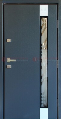 Серая стальная дверь с порошковым покрытием и стеклянной вставкой ДП-216 в Электрогорске