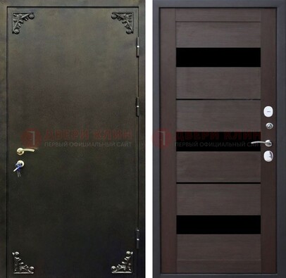Темная входная дверь с порошковым покрытием и МДФ со стеклом ДП-236 в Электрогорске