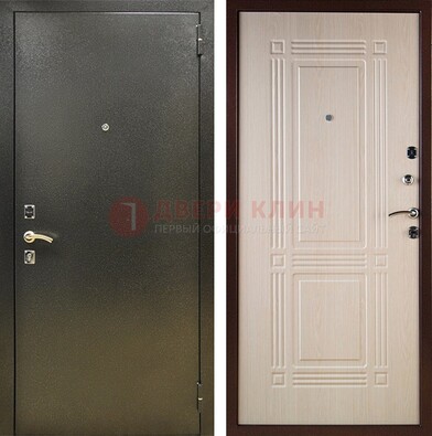 Стальная темно-серая дверь с порошковым напылением и МДФ Белый дуб ДП-277 в Электрогорске