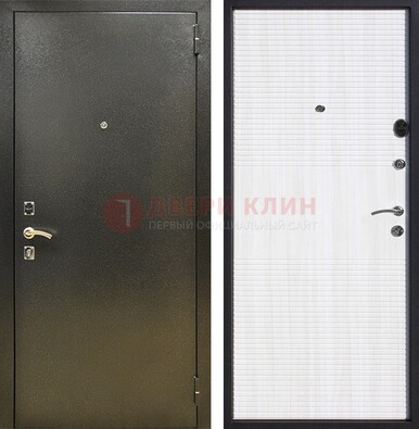 Стальная темно-серая дверь с порошковой отделкой и МДФ Белый ясень ДП-279 в Электрогорске