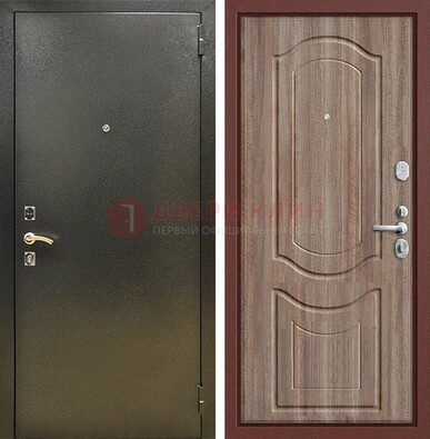 Темно-серая входная дверь с порошковым покрытием и коричневая МДФ ДП-290 в Электрогорске