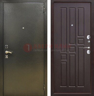 Входная темно-серая дверь с порошковым напылением и коричневой МДФ ДП-301 в Электрогорске