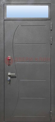 Чёрная входная дверь с порошковым окрасом и стеклом ДП-313 в Электрогорске