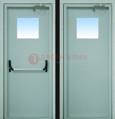 Серая металлическая противопожарная дверь со стеклянной вставкой ДПП-3 в Электрогорске