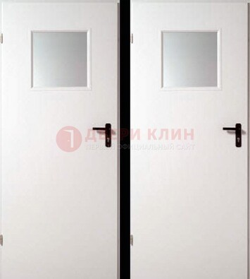 Белая железная противопожарная дверь с декоративной вставкой ДПП-6 в Электрогорске