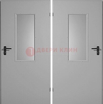 Белая металлическая противопожарная дверь с декоративной вставкой ДПП-7 в Электрогорске