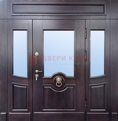 Филенчатая металлическая дверь с панелью МДФ и стеклом ДПР-102 в Электрогорске