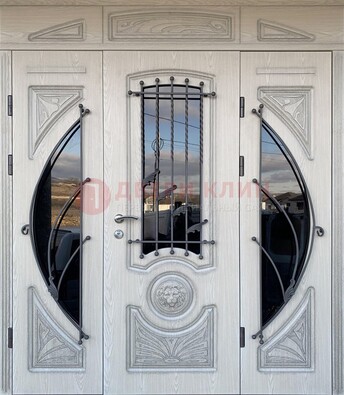 Большая парадная дверь Винорит со стеклом и ковкой ДПР-108 в Электрогорске
