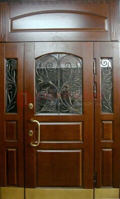 Стальная парадная дверь со вставками из стекла и ковки ДПР-30 в коттедж в Электрогорске