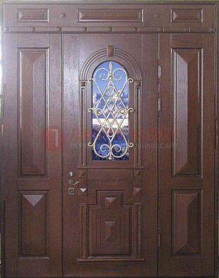 Стальная парадная дверь со стеклом и ковкой ДПР-4 для коттеджа в Электрогорске