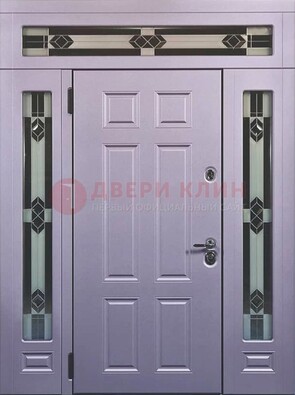 Филенчатая железная парадная дверь с фрамугами ДПР-82 в Электрогорске