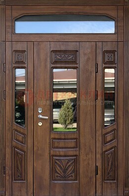 Парадная стальная дверь Винорит со стеклом и резьбой ДПР-97 в Электрогорске