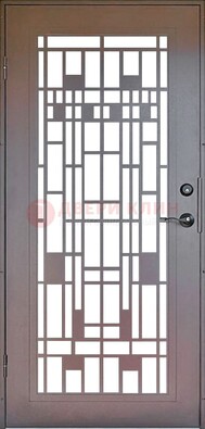 Коричневая стальная решетчатая дверь с узором ДР-4 в Электрогорске