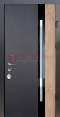 Черная металлическая дверь МДФ со стеклом ДС-14 в Электрогорске