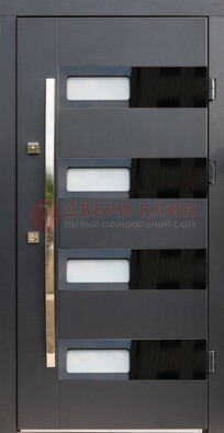 Черная стальная дверь МДФ хайтек со стеклом ДС-16 в Электрогорске