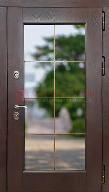 Коричневая стальная дверь со стеклом ДС-19 в Электрогорске