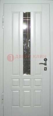 Белая металлическая дверь со стеклом ДС-1 в загородный дом в Электрогорске