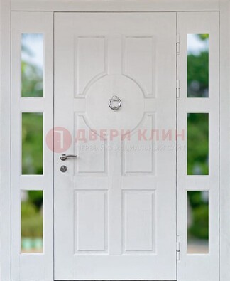 Белая стальная дверь со стеклом и фрамугами ДС-20 в Электрогорске