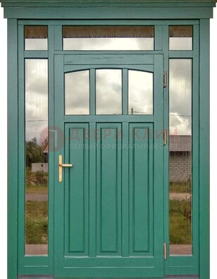 Зеленая металлическая дверь МДФ со стеклом ДС-43 в Электрогорске