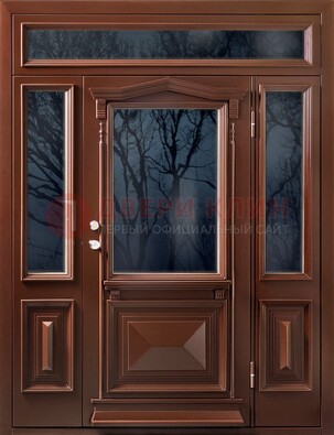 Коричневая металлическая дверь со стеклом ДС-67 в Электрогорске