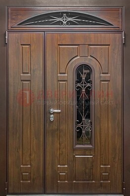 Большая металлическая дверь со стеклом и ковкой ДСК-145 в Можайске