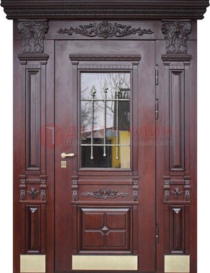 Железная парадная дверь массив дуба со стеклом и ковкой ДСК-175 в Электрогорске