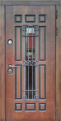 Входная железная дверь винорит со стеклом и ковкой ДСК-183 в Электрогорске