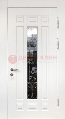 Белая стальная дверь винорит со стеклом и ковкой ДСК-191 в Электрогорске