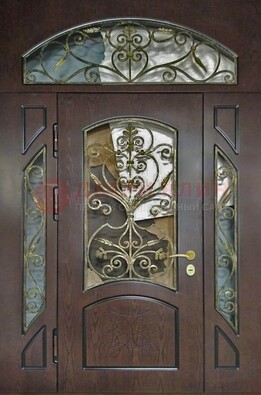 Входная дверь Винорит со стеклом и ковкой и фрамугами ДСК-213 в Электрогорске