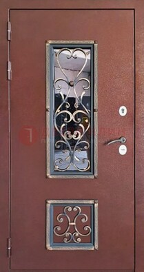 Уличная дверь Порошок со стеклом и ковкой для дома ДСК-218 в Чебоксарах