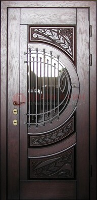 Одностворчатая входная дверь со стеклом и ковкой ДСК-21 в Электрогорске