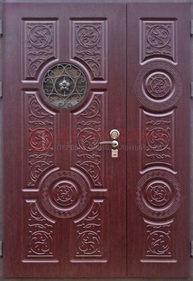 Красная железная дверь Винорит со стеклом и ковкой ДСК-235 в Электрогорске