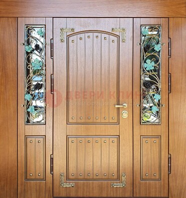 Железная дверь Винорит со стеклом и ковкой лозы ДСК-236 в Электрогорске