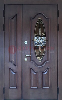Темная металлическая дверь Винорит со стеклом и ковкой ДСК-239 в Электрогорске