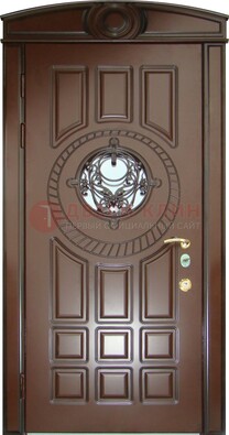 Шоколадная металлическая дверь Винорит со стеклом и ковкой ДСК-269 в Электрогорске