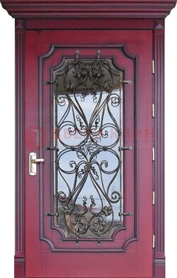 Красная стальная дверь Винорит со стеклом и ковкой ДСК-271 в Электрогорске